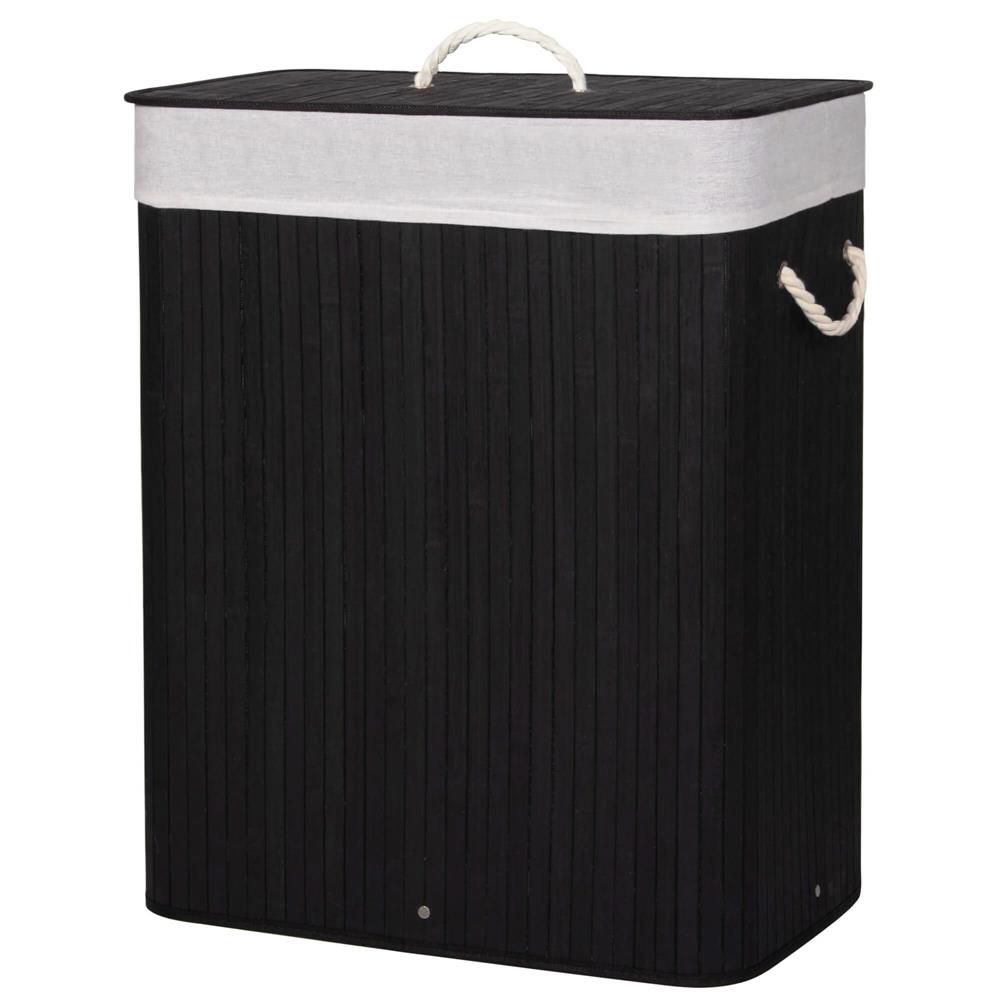 Cos de rufe cu capac si 2 compartimente, sac textil detasabil, 100 litri, 52x33x63 cm, negru