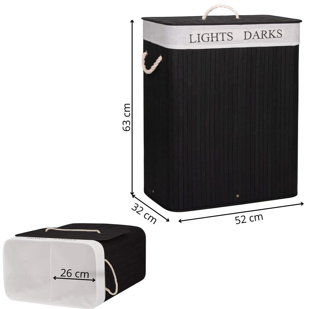 Cos de rufe cu capac si 2 compartimente, sac textil detasabil, 100 litri, 52x33x63 cm, negru
