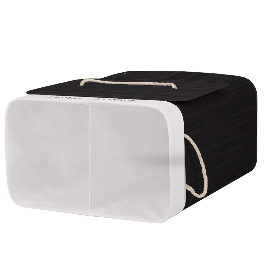 Cos de rufe cu capac si 2 compartimente, sac textil detasabil, 100 litri, 52x33x63 cm, negru