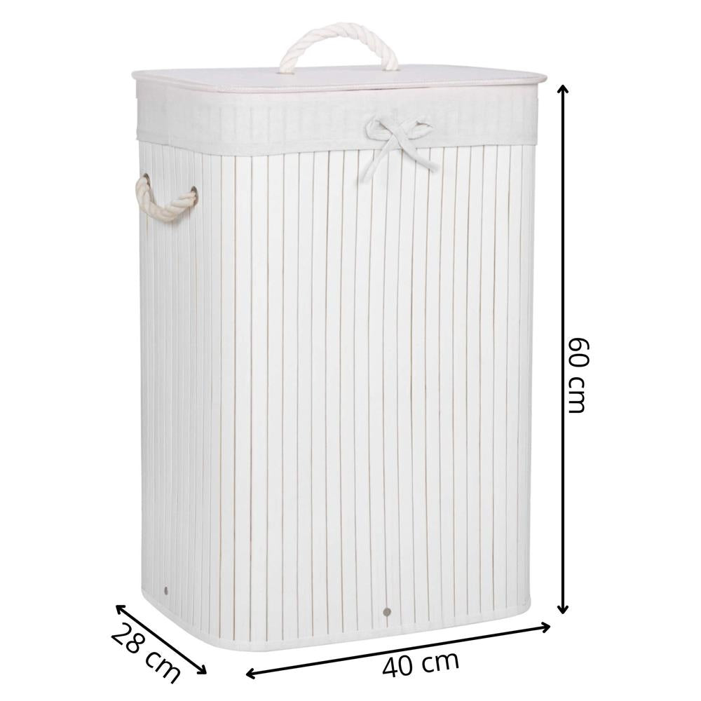 Cos de rufe cu capac, din bambus cu sac textil detasabil, 72 litri, 40x28x60 cm, alb