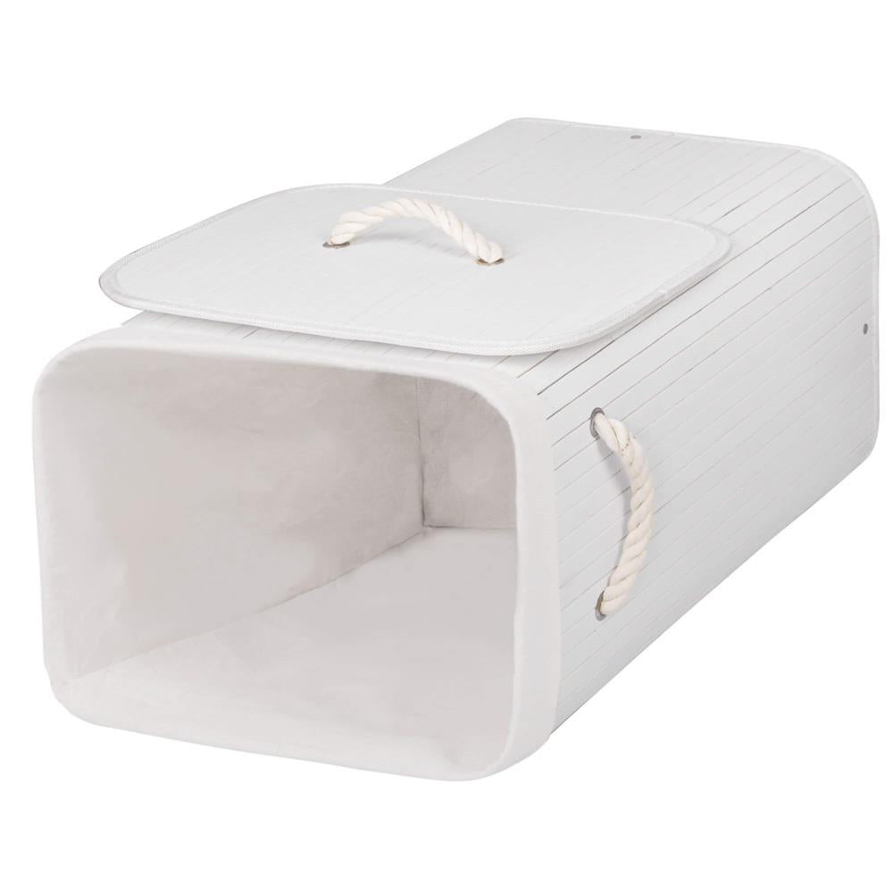 Cos de rufe cu capac, din bambus cu sac textil detasabil, 72 litri, 40x28x60 cm, alb