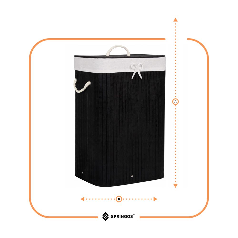 Cos de rufe cu capac, din bambus cu sac textil detasabil, 72 litri, 40x30x60 cm, negru