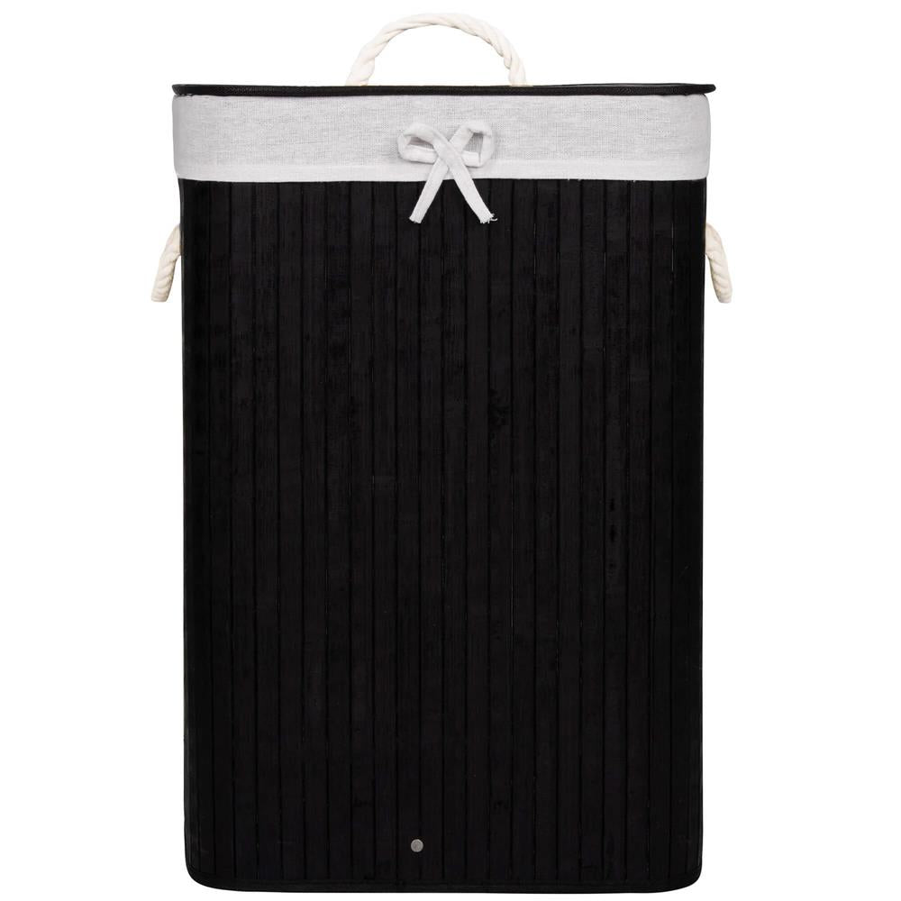 Cos de rufe cu capac, din bambus cu sac textil detasabil, 72 litri, 40x30x60 cm, negru