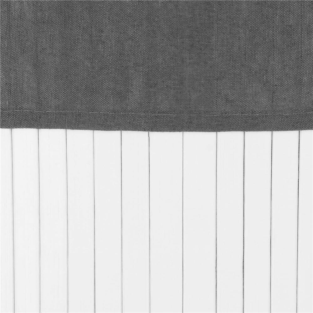 Cos de rufe triunghiular pentru colt cu capac, bambus si sac textil detasabil, 60 litri, 55x35x60 cm, alb si gri