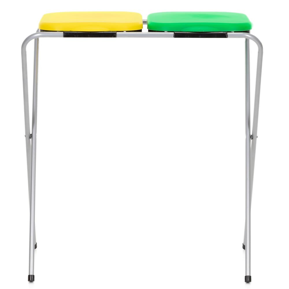 Cos de gunoi selectiv cu 2 compartimente, cadru metalic si capace PP, 68x42x75 cm