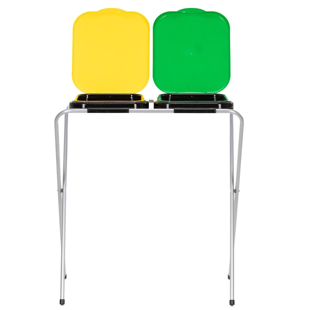 Cos de gunoi selectiv cu 2 compartimente, cadru metalic si capace PP, 68x42x75 cm