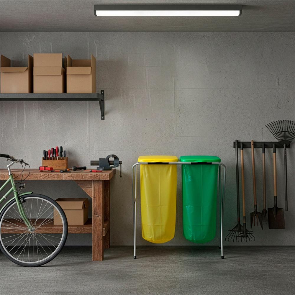 Cos de gunoi selectiv cu 2 compartimente, cadru metalic si capace PP, 68x42x75 cm