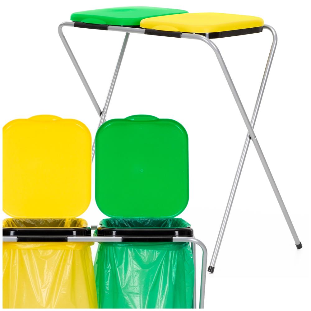 Cos de gunoi selectiv cu 2 compartimente, cadru metalic si capace PP, 68x42x75 cm