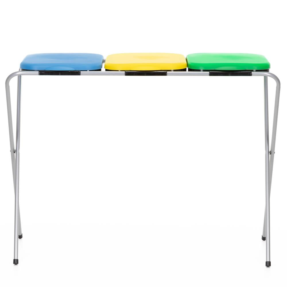 Cos de gunoi selectiv cu 3 compartimente, cadru metalic si capace PP, 98x42x74 cm