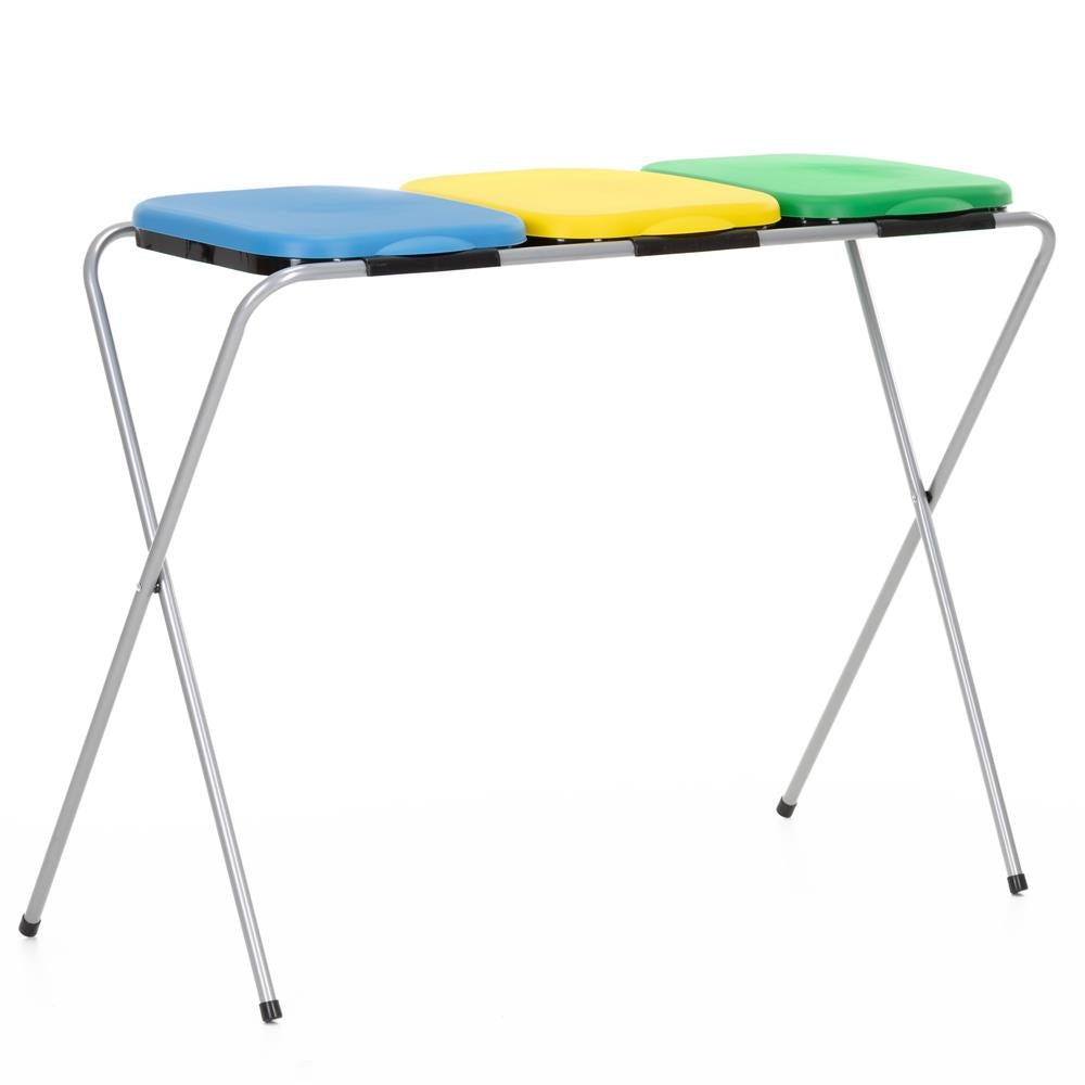 Cos de gunoi selectiv cu 3 compartimente, cadru metalic si capace PP, 98x42x74 cm