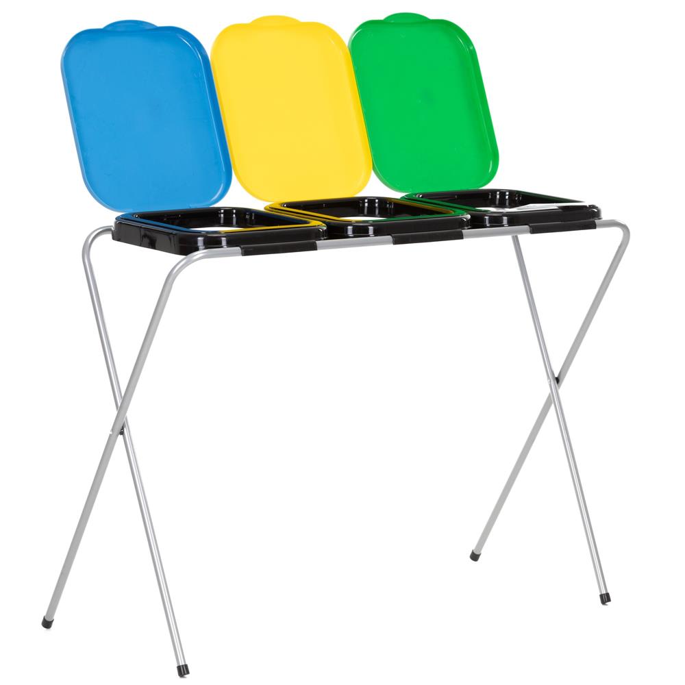 Cos de gunoi selectiv cu 3 compartimente, cadru metalic si capace PP, 98x42x74 cm