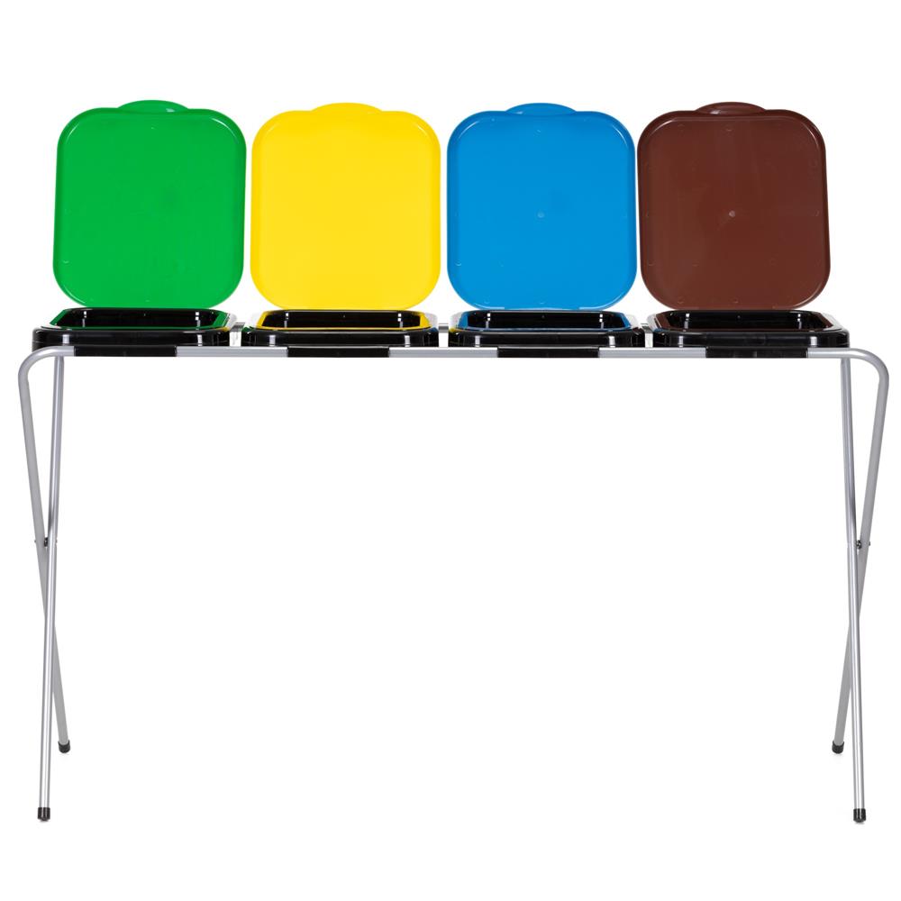 Cos de gunoi selectiv cu 4 compartimente, cadru metalic si capace PP, 128x42x74 cm