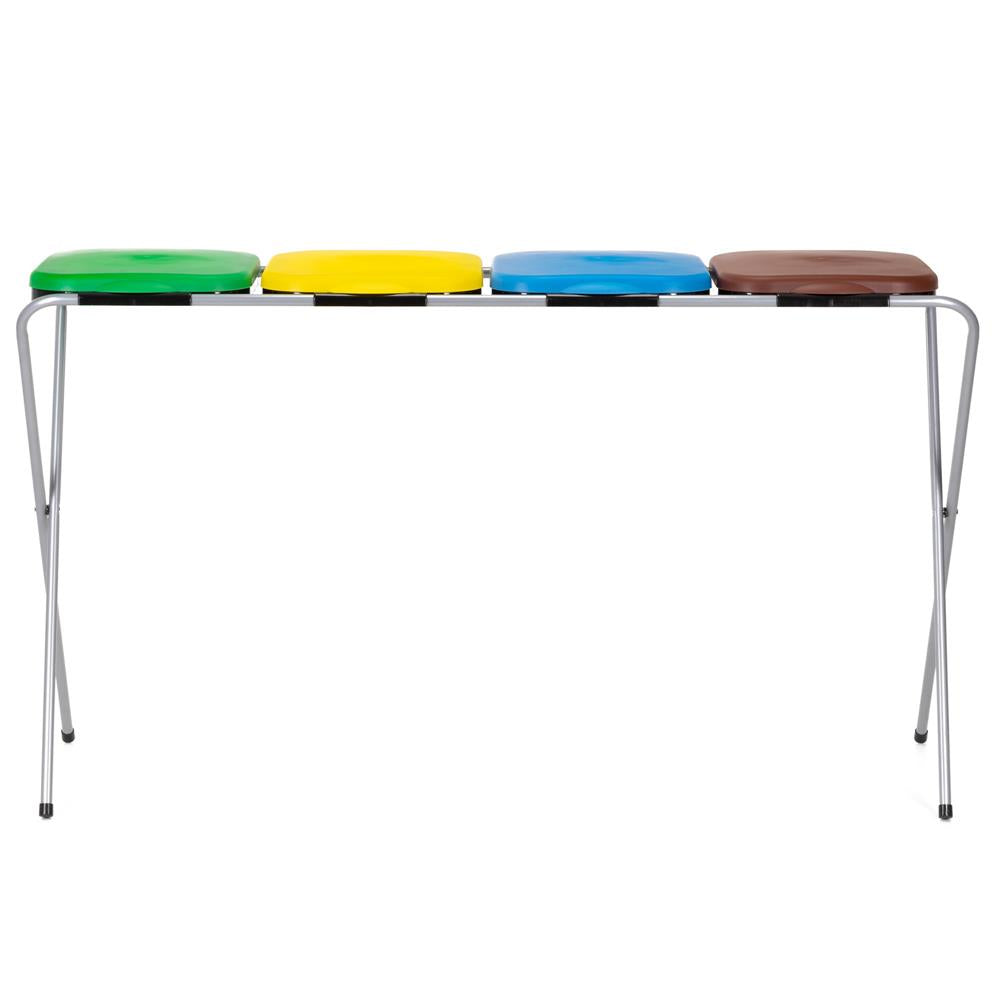 Cos de gunoi selectiv cu 4 compartimente, cadru metalic si capace PP, 128x42x74 cm