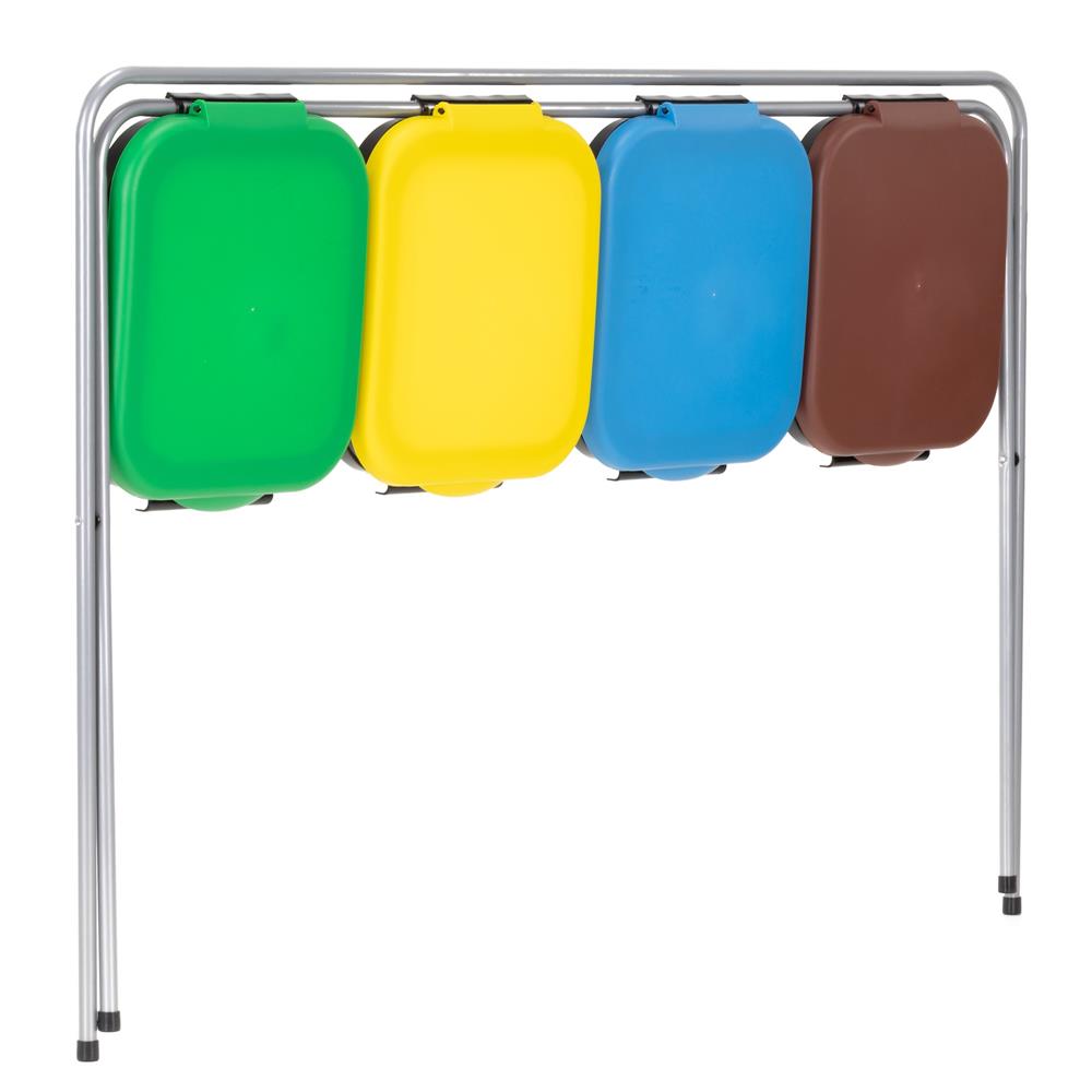 Cos de gunoi selectiv cu 4 compartimente, cadru metalic si capace PP, 128x42x74 cm