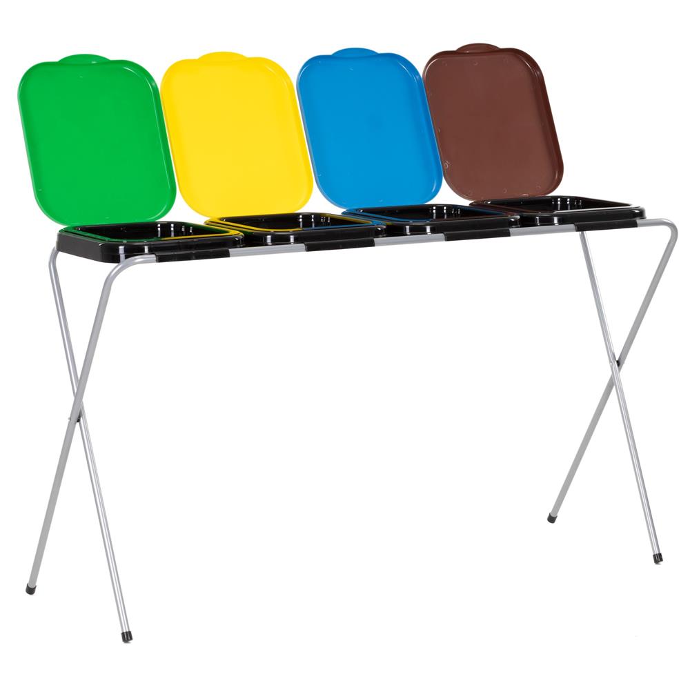 Cos de gunoi selectiv cu 4 compartimente, cadru metalic si capace PP, 128x42x74 cm
