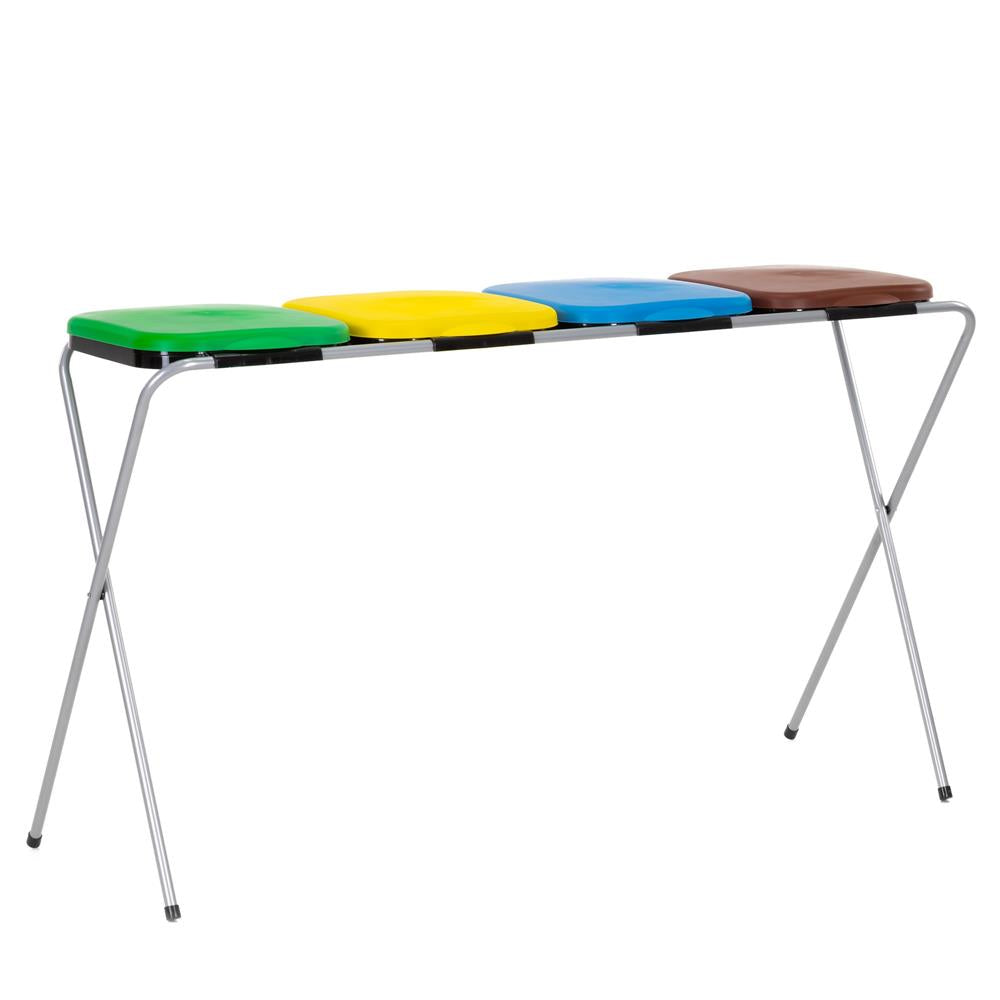 Cos de gunoi selectiv cu 4 compartimente, cadru metalic si capace PP, 128x42x74 cm