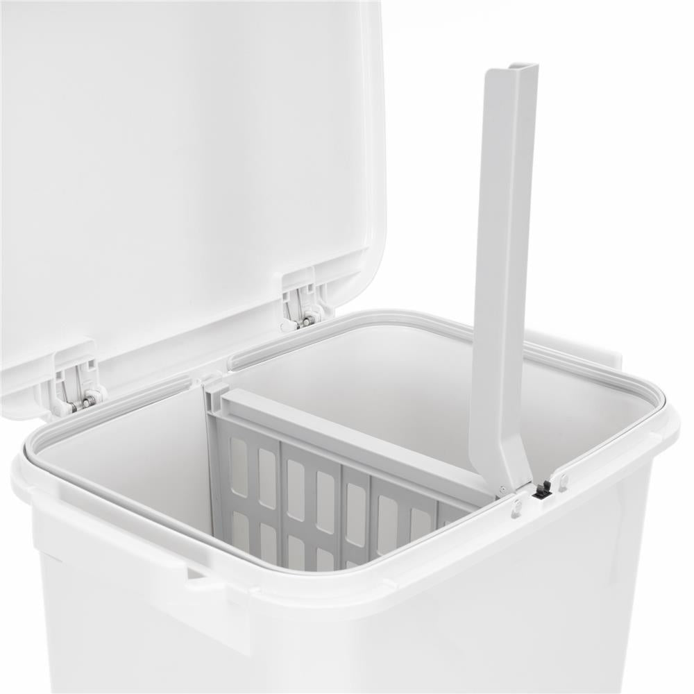 Cos de gunoi pentru colectare selectiva cu 3 compartimente, pe roti, 42 L, alb