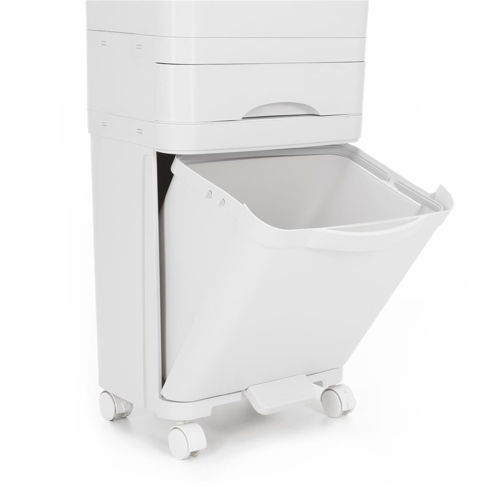 Cos de gunoi pentru colectare selectiva cu 3 compartimente, pe roti, 42 L, alb