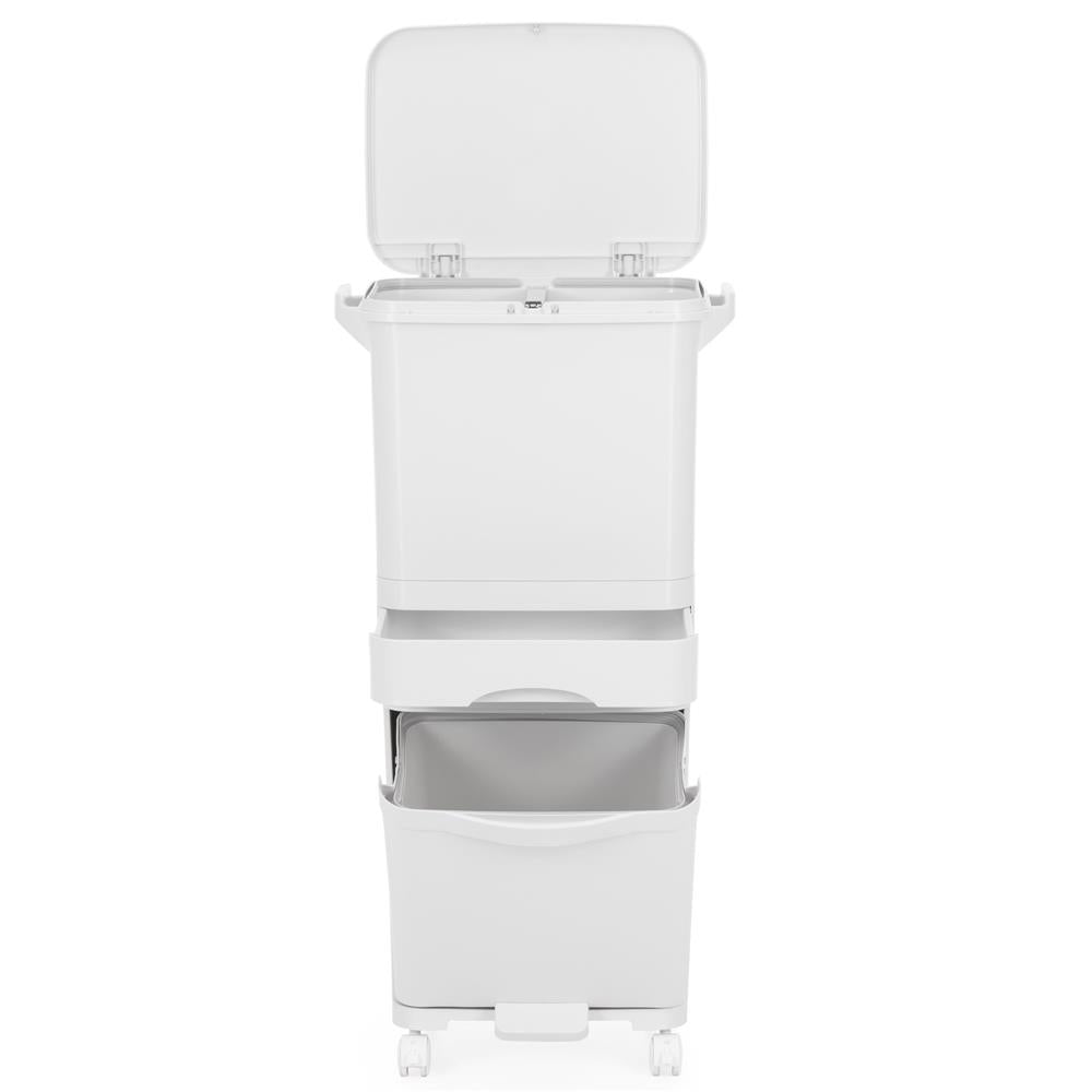 Cos de gunoi pentru colectare selectiva cu 3 compartimente, pe roti, 42 L, alb