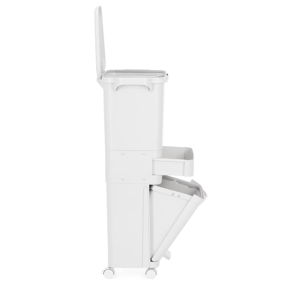Cos de gunoi pentru colectare selectiva cu 3 compartimente, pe roti, 42 L, alb