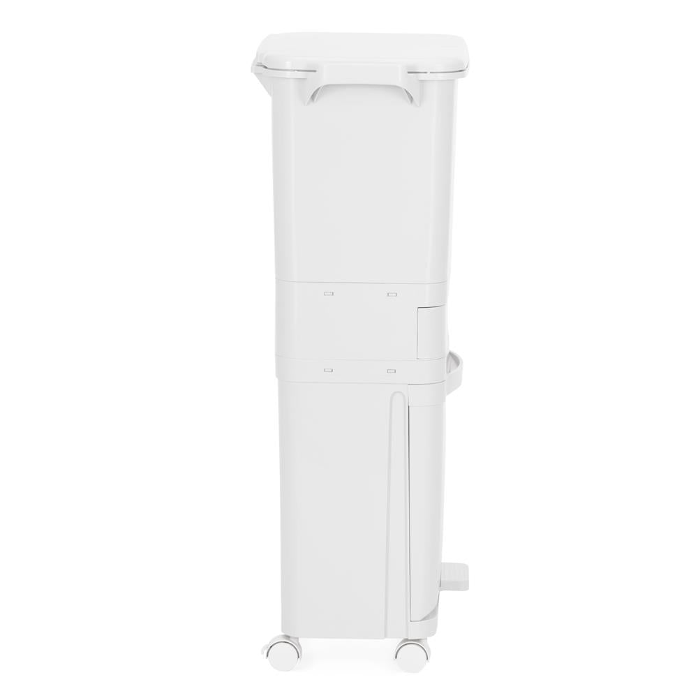 Cos de gunoi pentru colectare selectiva cu 3 compartimente, pe roti, 42 L, alb