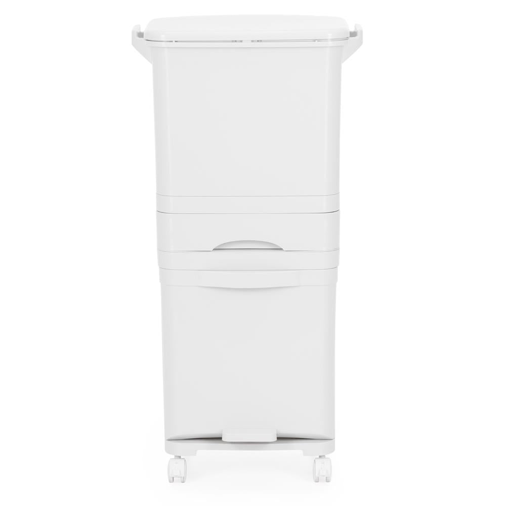Cos de gunoi pentru colectare selectiva cu 3 compartimente, pe roti, 42 L, alb
