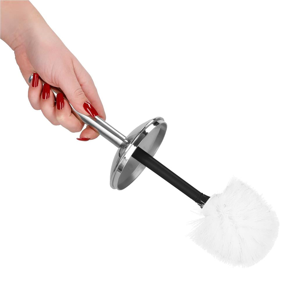 Set accesorii baie, 6 piese din plastic, cu perie WC si cos de gunoi, finisaj mat si lucios, negru argintiu