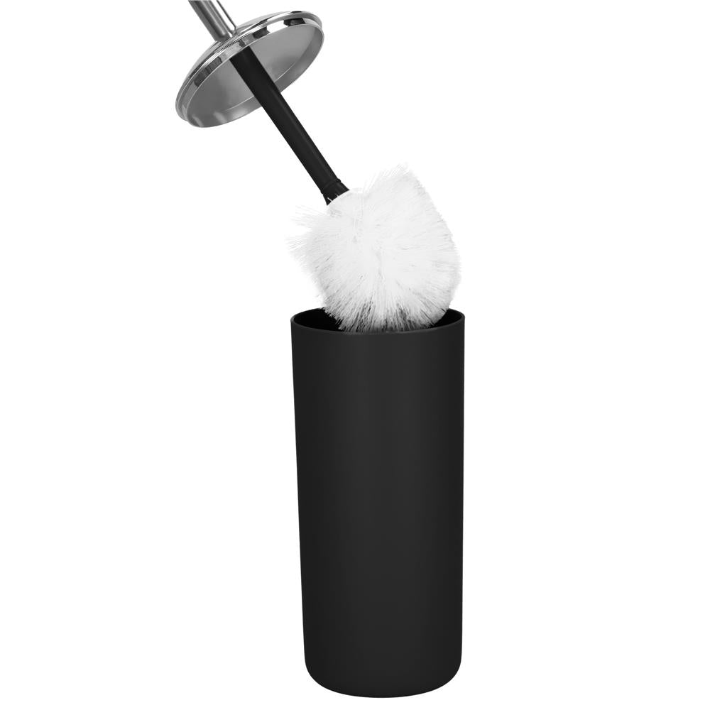 Set accesorii baie, 6 piese din plastic, cu perie WC si cos de gunoi, finisaj mat si lucios, negru argintiu