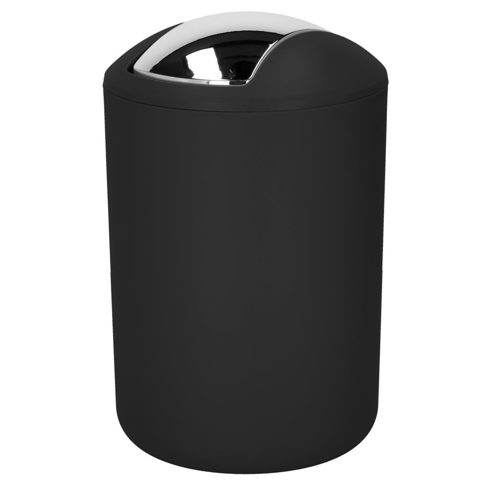 Set accesorii baie, 6 piese din plastic, cu perie WC si cos de gunoi, finisaj mat si lucios, negru argintiu