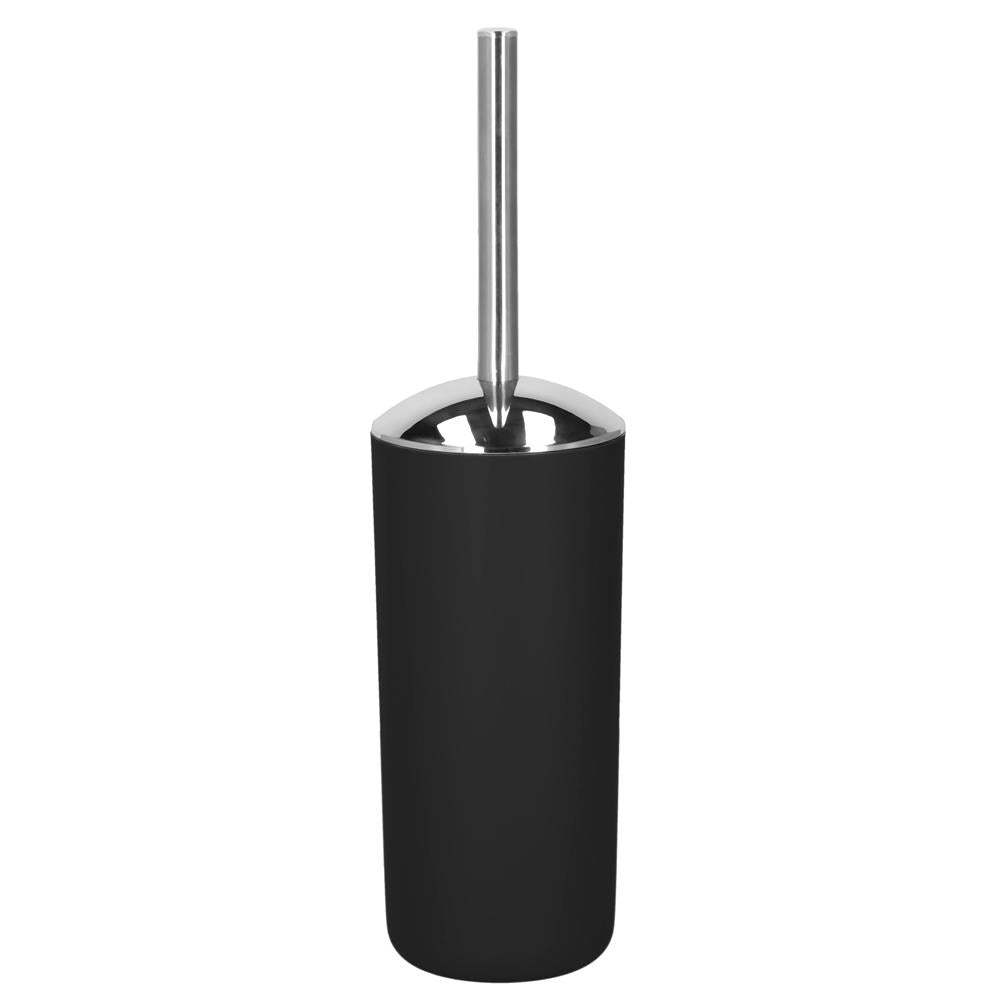Set accesorii baie, 6 piese din plastic, cu perie WC si cos de gunoi, finisaj mat si lucios, negru argintiu