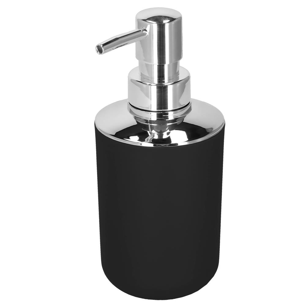 Set accesorii baie, 6 piese din plastic, cu perie WC si cos de gunoi, finisaj mat si lucios, negru argintiu