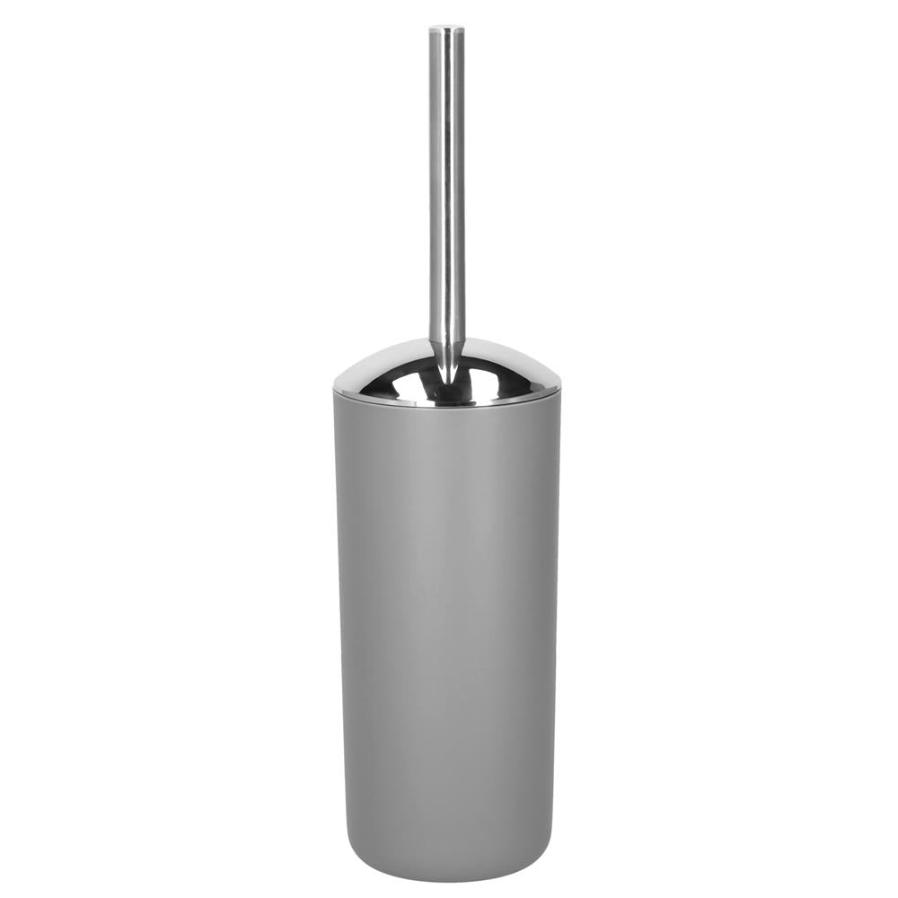 Set accesorii baie, 6 piese din plastic, cu perie WC si cos de gunoi, finisaj mat si lucios, gri argintiu