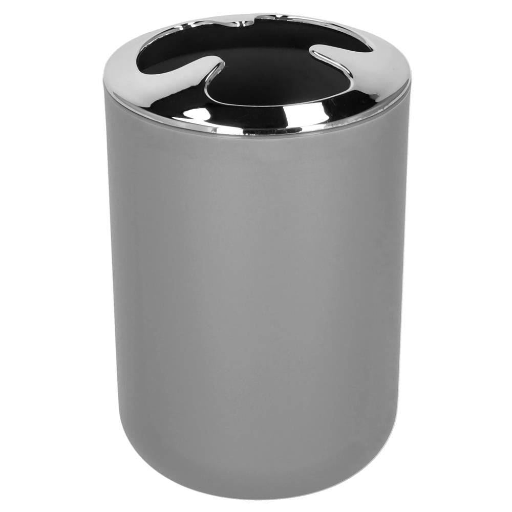 Set accesorii baie, 6 piese din plastic, cu perie WC si cos de gunoi, finisaj mat si lucios, gri argintiu