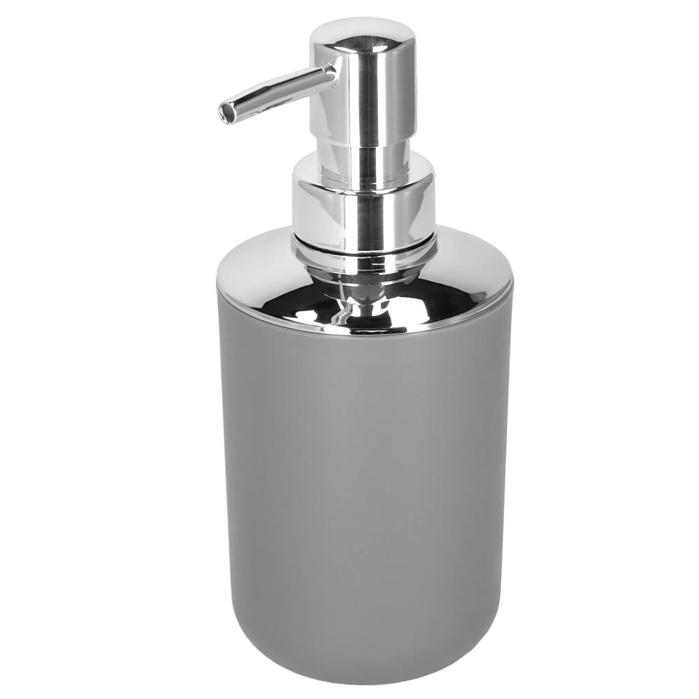 Set accesorii baie, 6 piese din plastic, cu perie WC si cos de gunoi, finisaj mat si lucios, gri argintiu