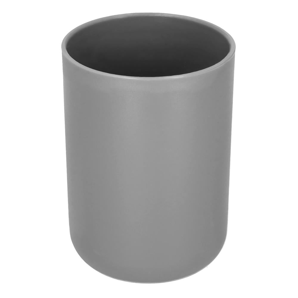 Set accesorii baie, 6 piese din plastic, cu perie WC si cos de gunoi, finisaj mat si lucios, gri argintiu