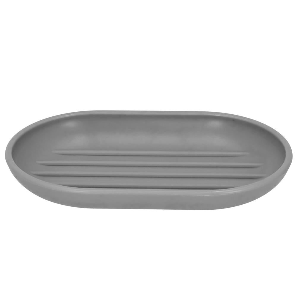 Set accesorii baie, 6 piese din plastic, cu perie WC si cos de gunoi, finisaj mat si lucios, gri argintiu