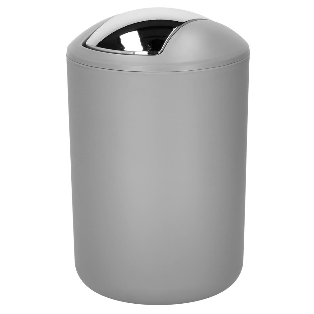 Set accesorii baie, 6 piese din plastic, cu perie WC si cos de gunoi, finisaj mat si lucios, gri argintiu