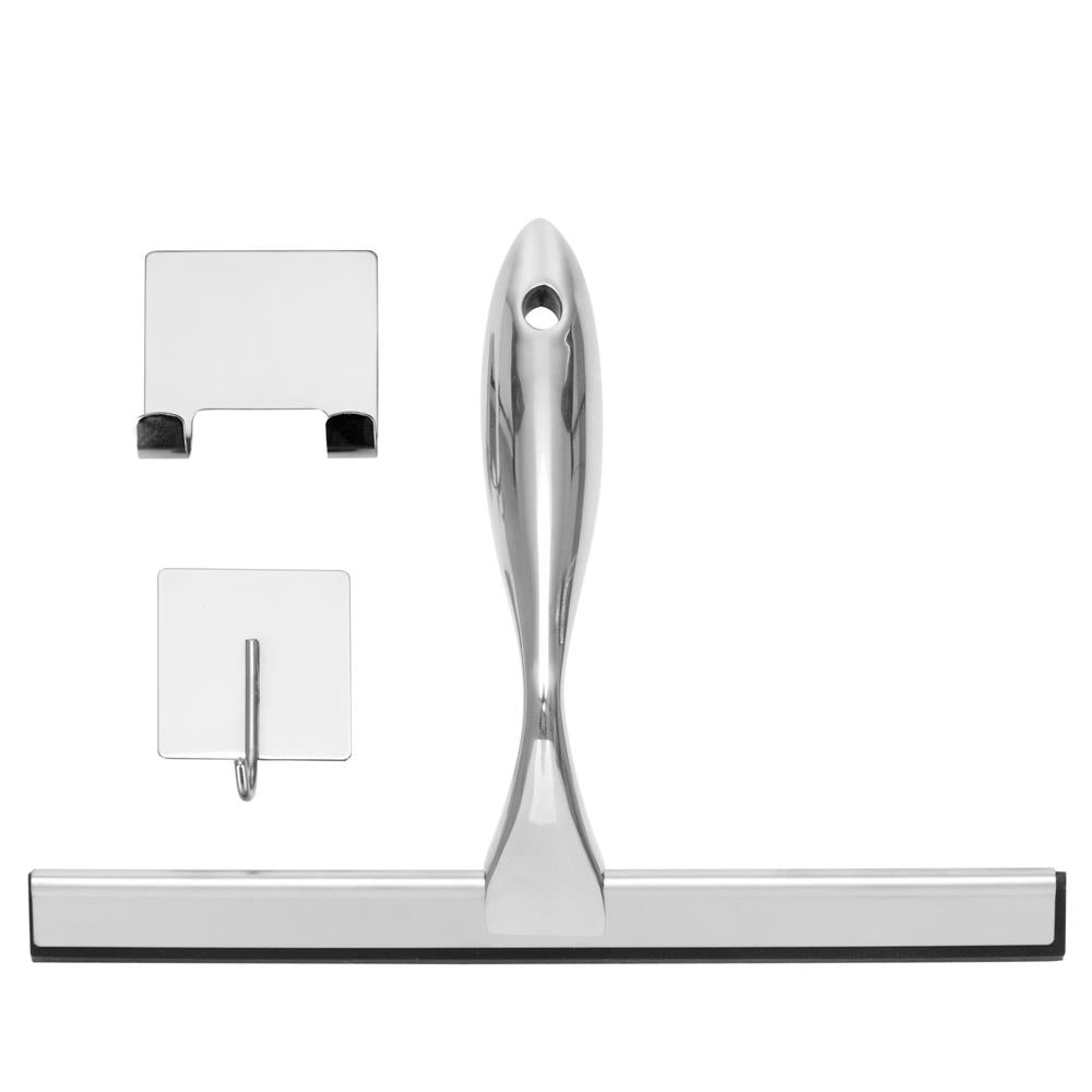 Racleta pentru baie din inox cu suport adeziv, lama 25 cm, finisaj lucios argintiu
