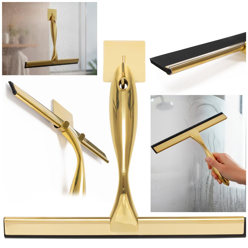 Racleta pentru baie din inox cu suport adeziv, lama 25 cm, finisaj lucios auriu