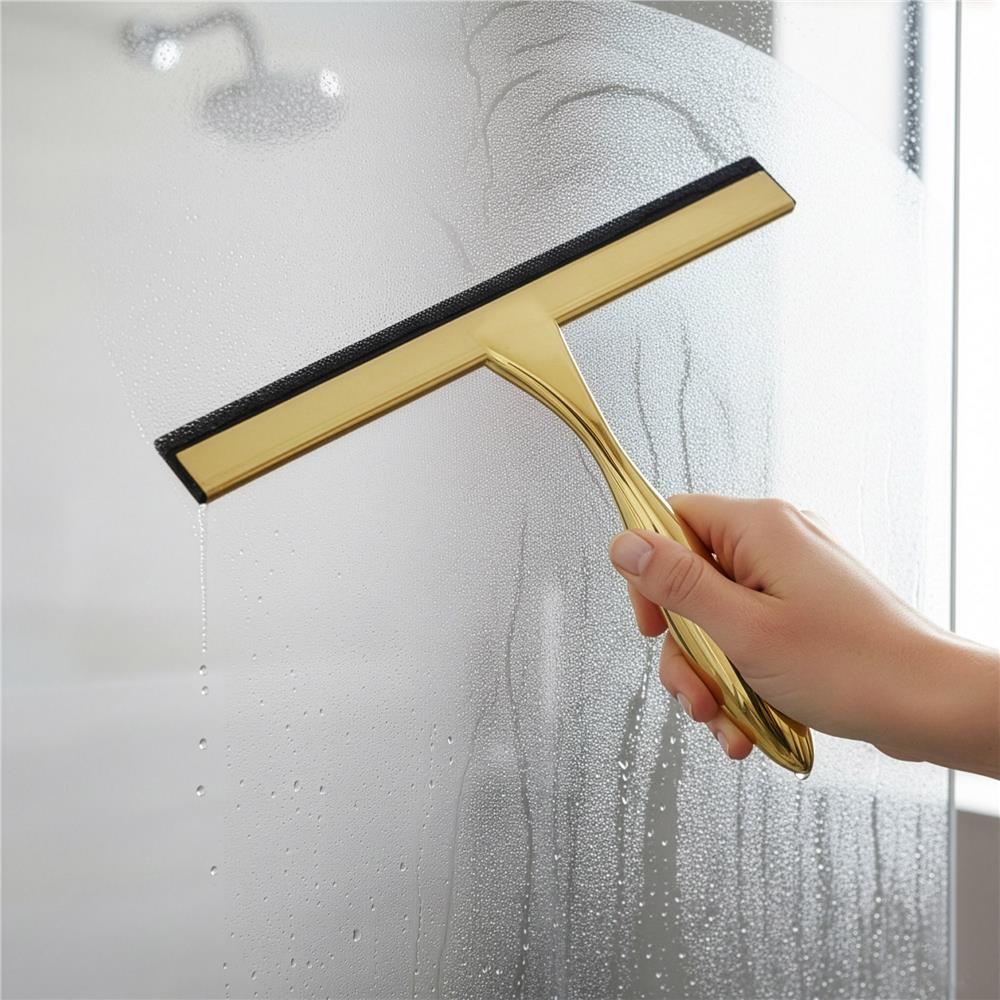 Racleta pentru baie din inox cu suport adeziv, lama 25 cm, finisaj lucios auriu