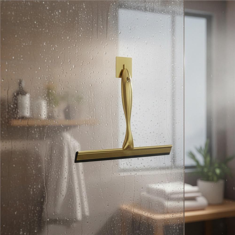 Racleta pentru baie din inox cu suport adeziv, lama 25 cm, finisaj lucios auriu