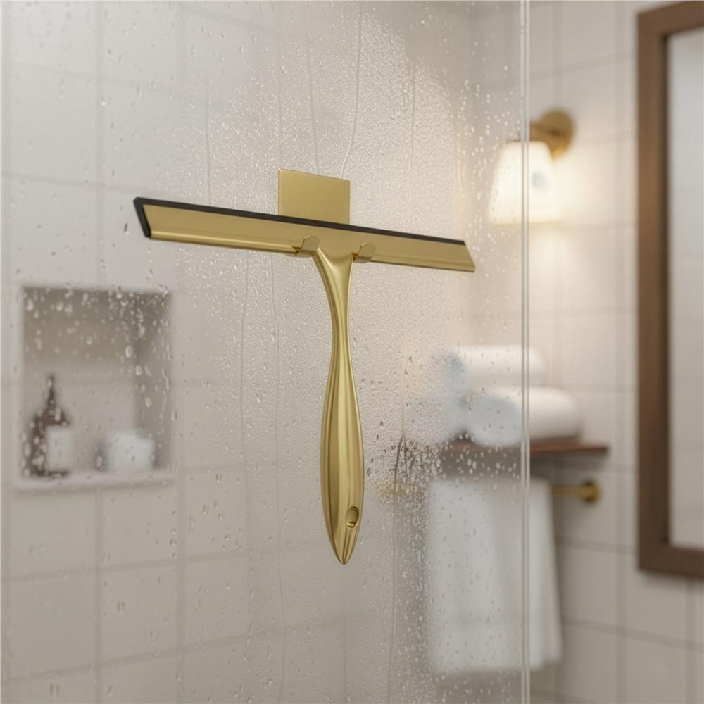 Racleta pentru baie din inox cu suport adeziv, lama 25 cm, finisaj lucios auriu