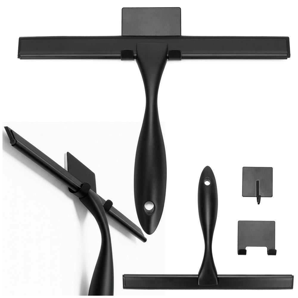 Racleta pentru baie din inox cu suport adeziv, lama 25 cm, finisaj mat negru