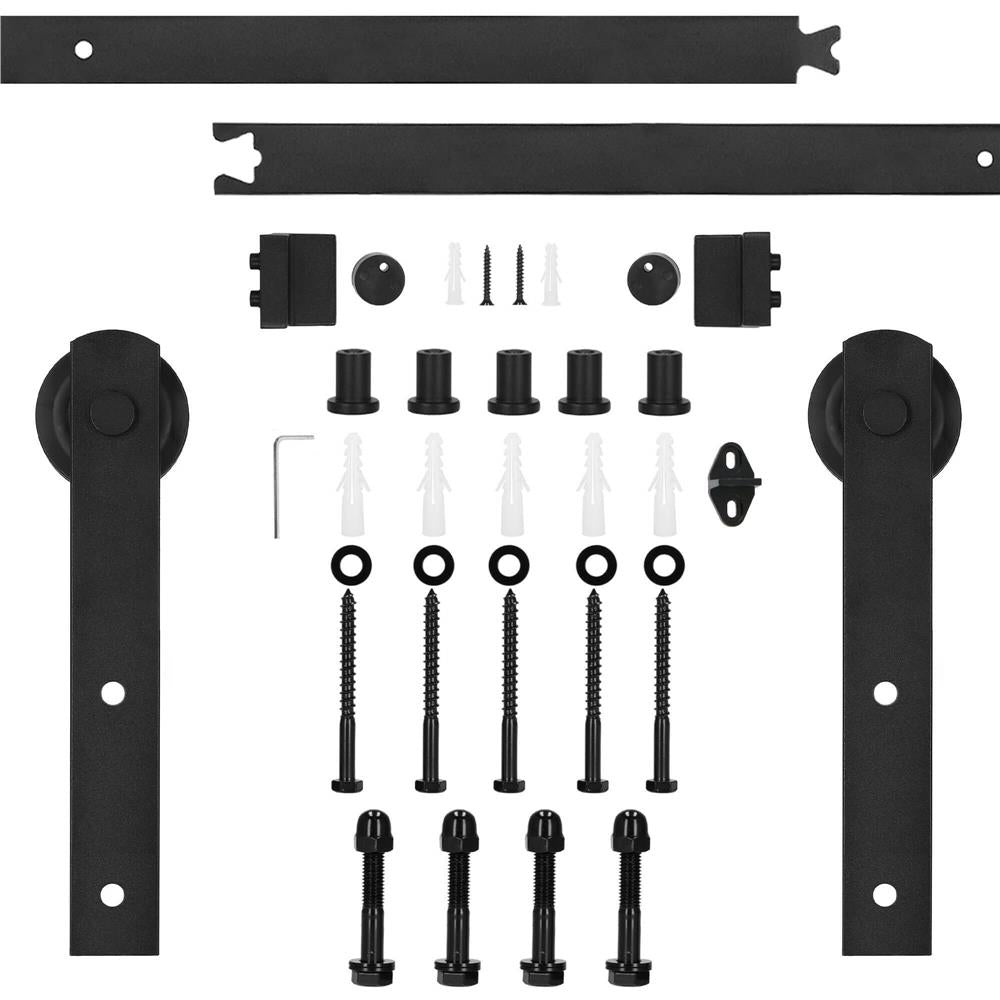 Sistem glisant pentru usa, sina metalica 183 cm, 2 role, montaj pe perete, negru