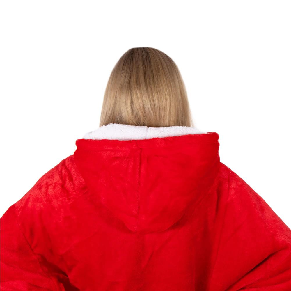 Hanorac tip patura oversize din fleece moale, cu gluga si buzunar mare, rosu