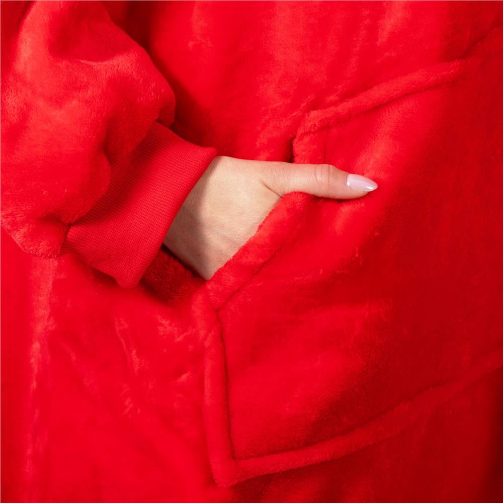 Hanorac tip patura oversize din fleece moale, cu gluga si buzunar mare, rosu
