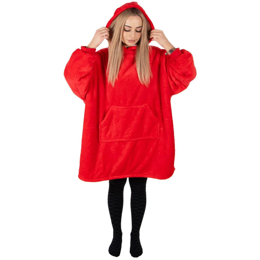 Hanorac tip patura oversize din fleece moale, cu gluga si buzunar mare, rosu