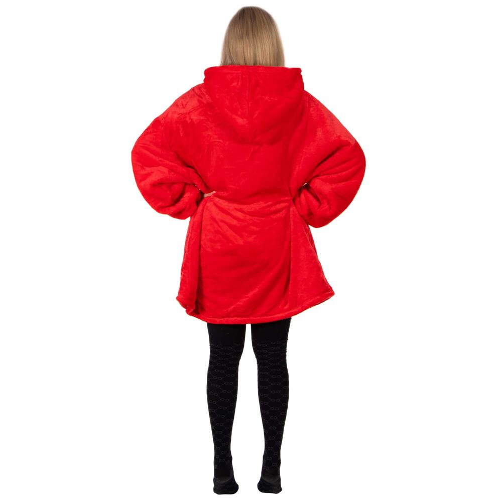Hanorac tip patura oversize din fleece moale, cu gluga si buzunar mare, rosu