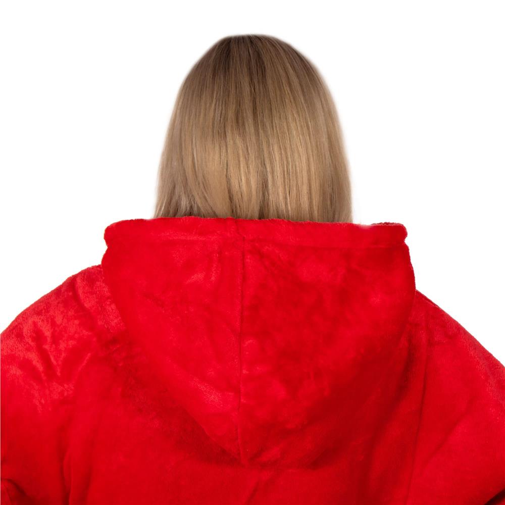 Hanorac tip patura oversize din fleece moale, cu gluga si buzunar mare, rosu