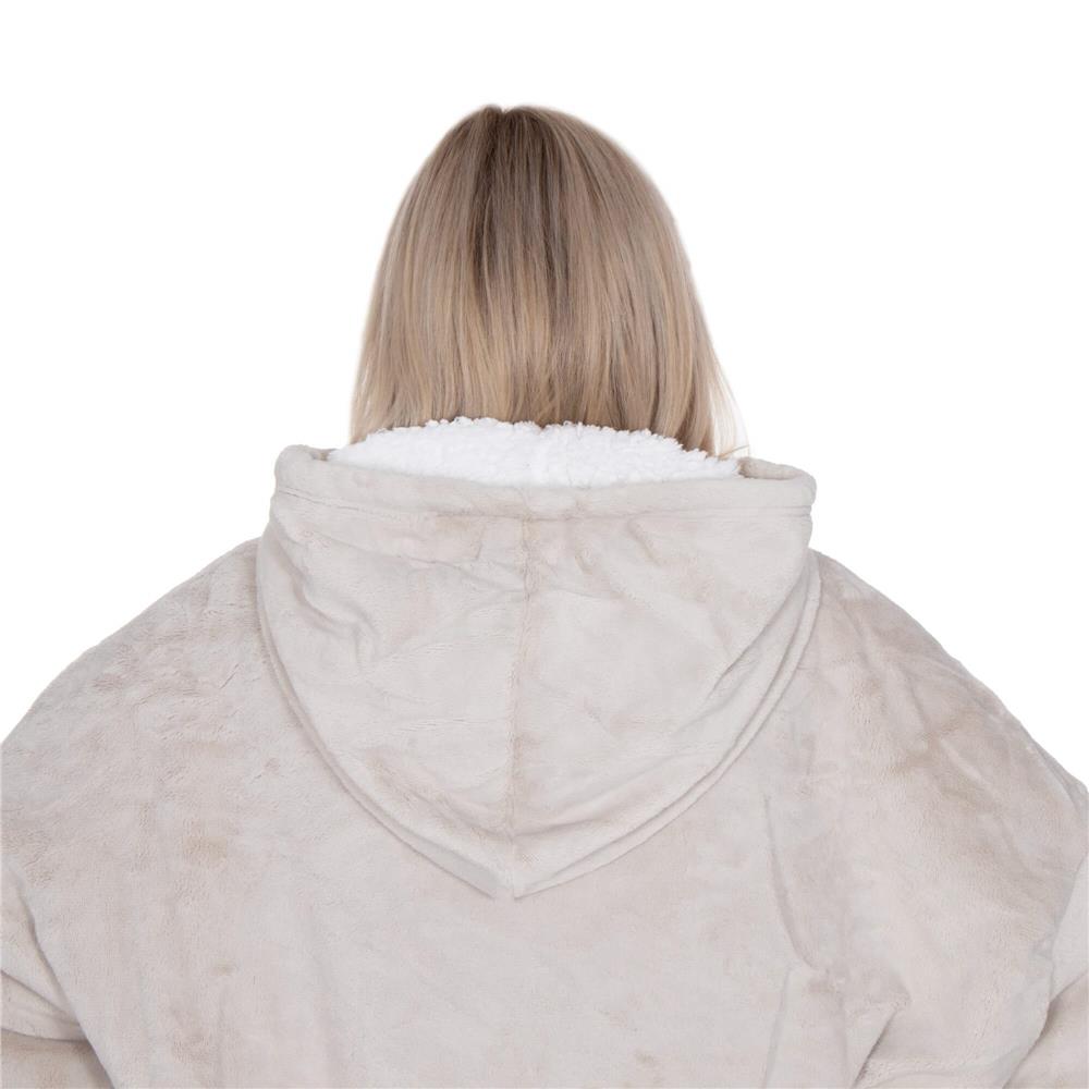 Hanorac tip patura oversize din fleece moale, cu gluga si buzunar mare, gri